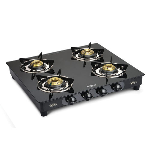 4 Burner Crystal Black Glass With MS Frame (Regular) - Phastos MS 4402