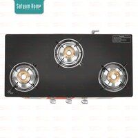 3 Burner Crystal Black Glass With SS Frame (Regular) - Mercury SS 3403