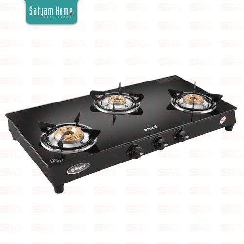 3 Burner Crystal Black Glass With MS Frame (Regular) - Mercury MS 3404