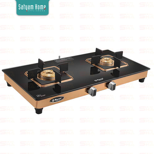 2 Burner Crystal Black Glass With Rose Gold Mirror Finish Frame - REVEN 2502