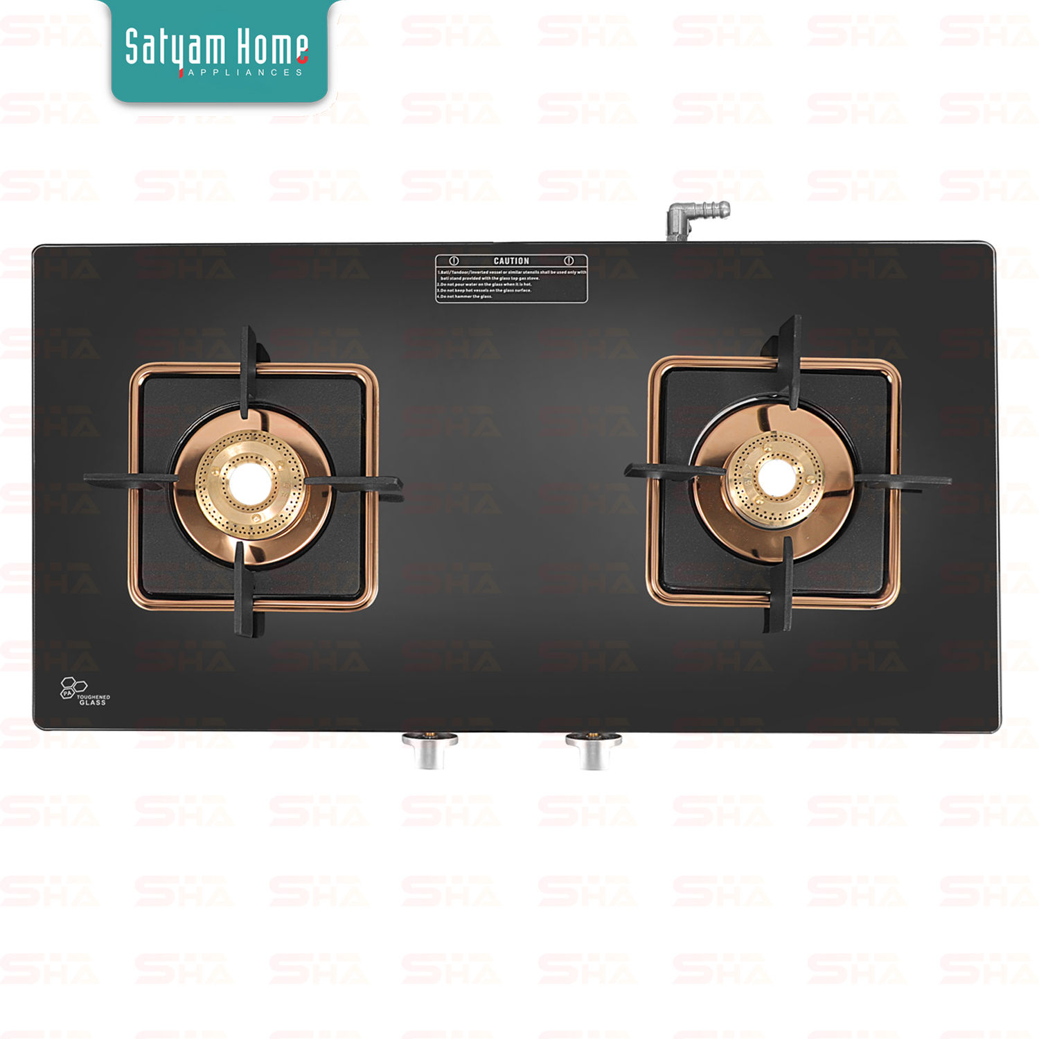 2 Burner Crystal Black Glass With Rose Gold Mirror Finish Frame - REVEN 2502