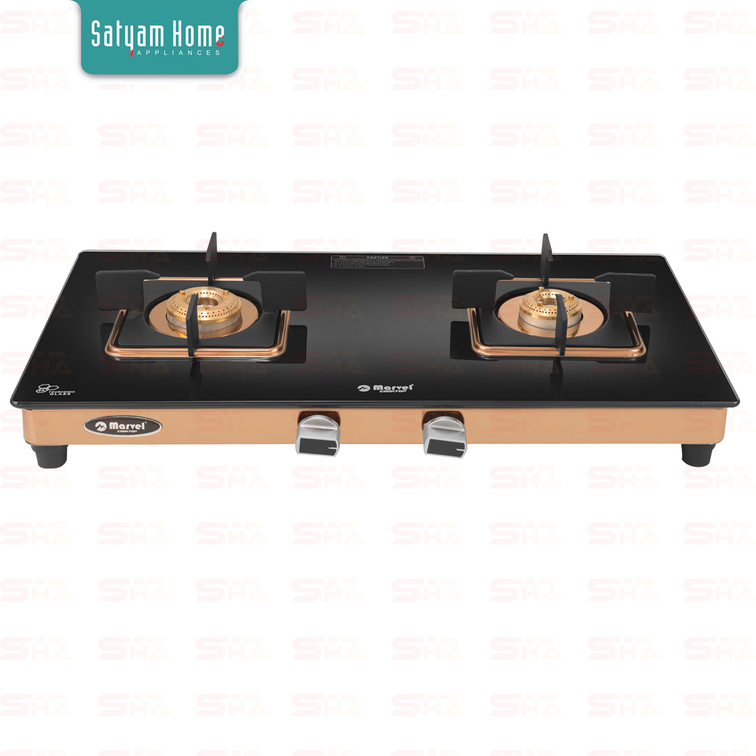 2 Burner Crystal Black Glass With Rose Gold Mirror Finish Frame - REVEN 2502