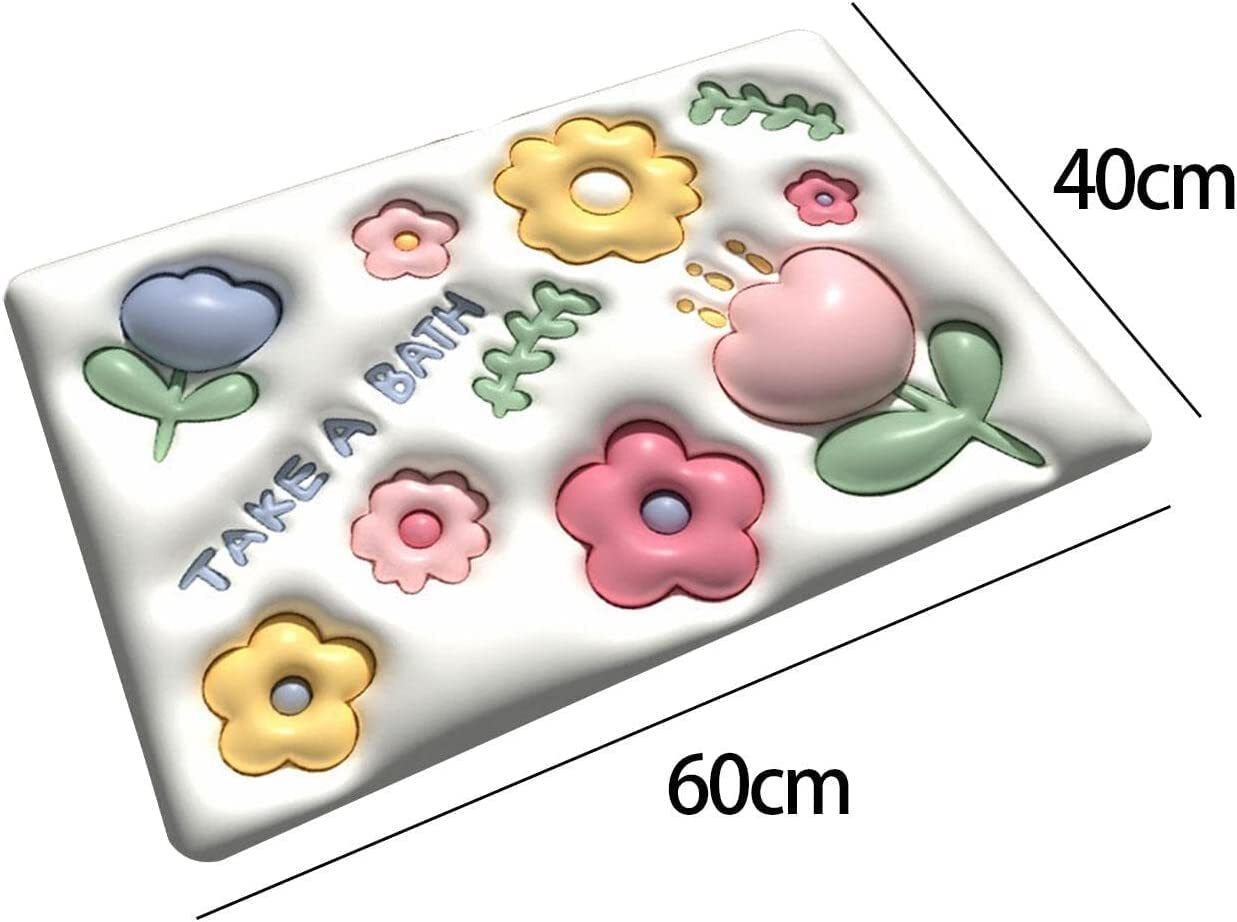 3D mat Visual Anti Slip Absorbent Mat Soft Diatom Mud Super Absorbent Bath Mat Cute Flowers Shower Quick Drying Bathroom Rug Mat Easy to Clean