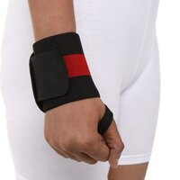 Wrist Band With Thumb Loop - Rubber Material, Universal Size, Red & Black Color | Provides Wrist Support, Portable For Gym And Weight Lifting