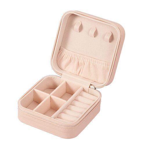 Leather Mini Jewellery box Travel Case Small Travel Jewelry Organizer Portable Jewelry Box Travel Mini Storage Organizer Portable Display Storage Box For Rings Earrings Necklaces pink