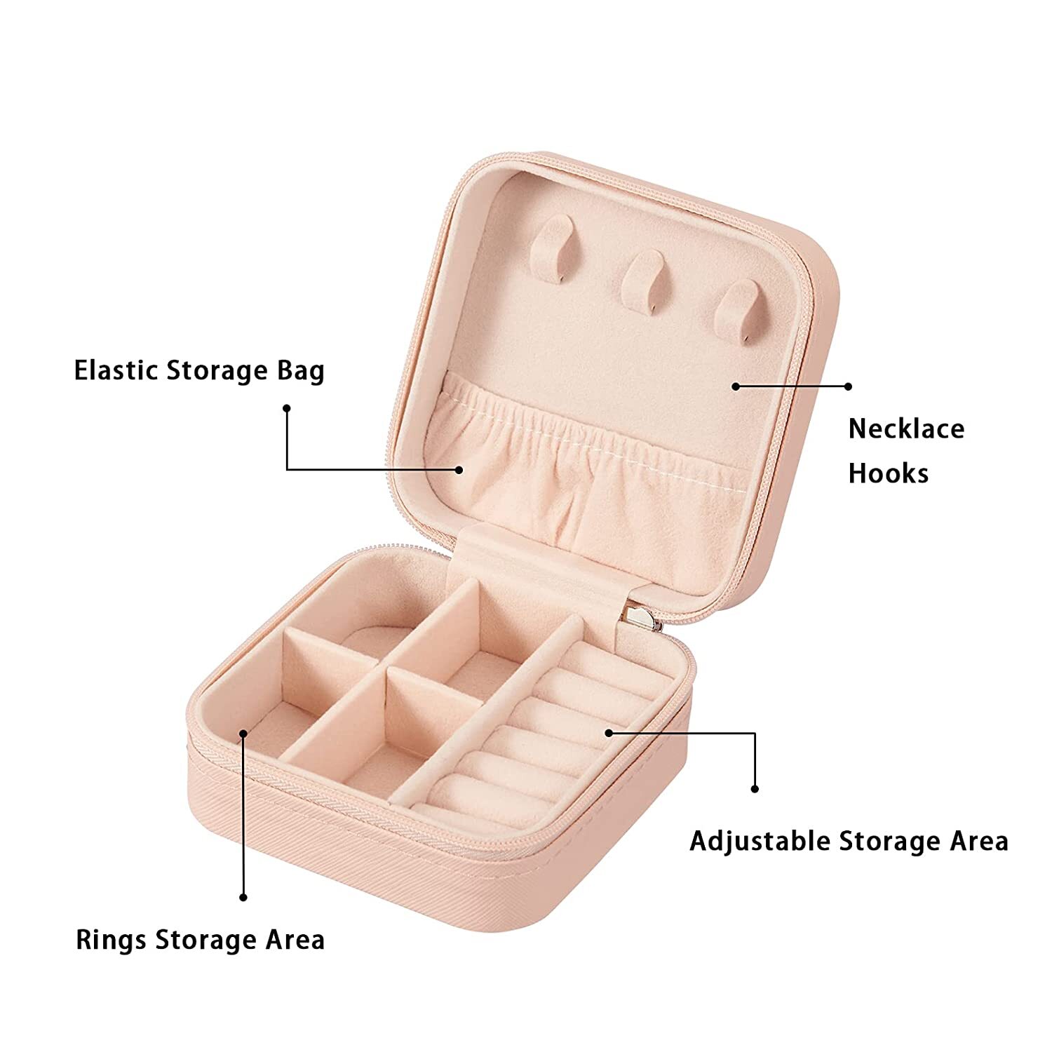 Leather Mini Jewellery box Travel Case Small Travel Jewelry Organizer Portable Jewelry Box Travel Mini Storage Organizer Portable Display Storage Box For Rings Earrings Necklaces pink