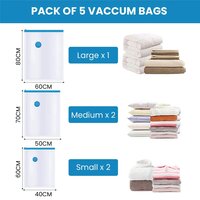 Space Saver Reusable Vacuum Storage Ziplock Compression Sealer Bags for Travel clothes and home Blankets  Quilts with hand Pump Standard Pack of 5