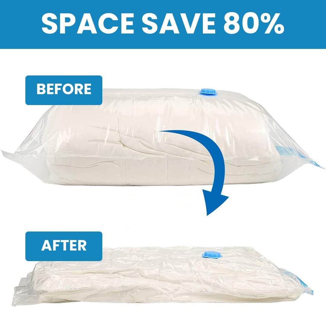 Space Saver Reusable Vacuum Storage Ziplock Compression Sealer Bags for Travel clothes and home Blankets  Quilts with hand Pump Standard Pack of 5