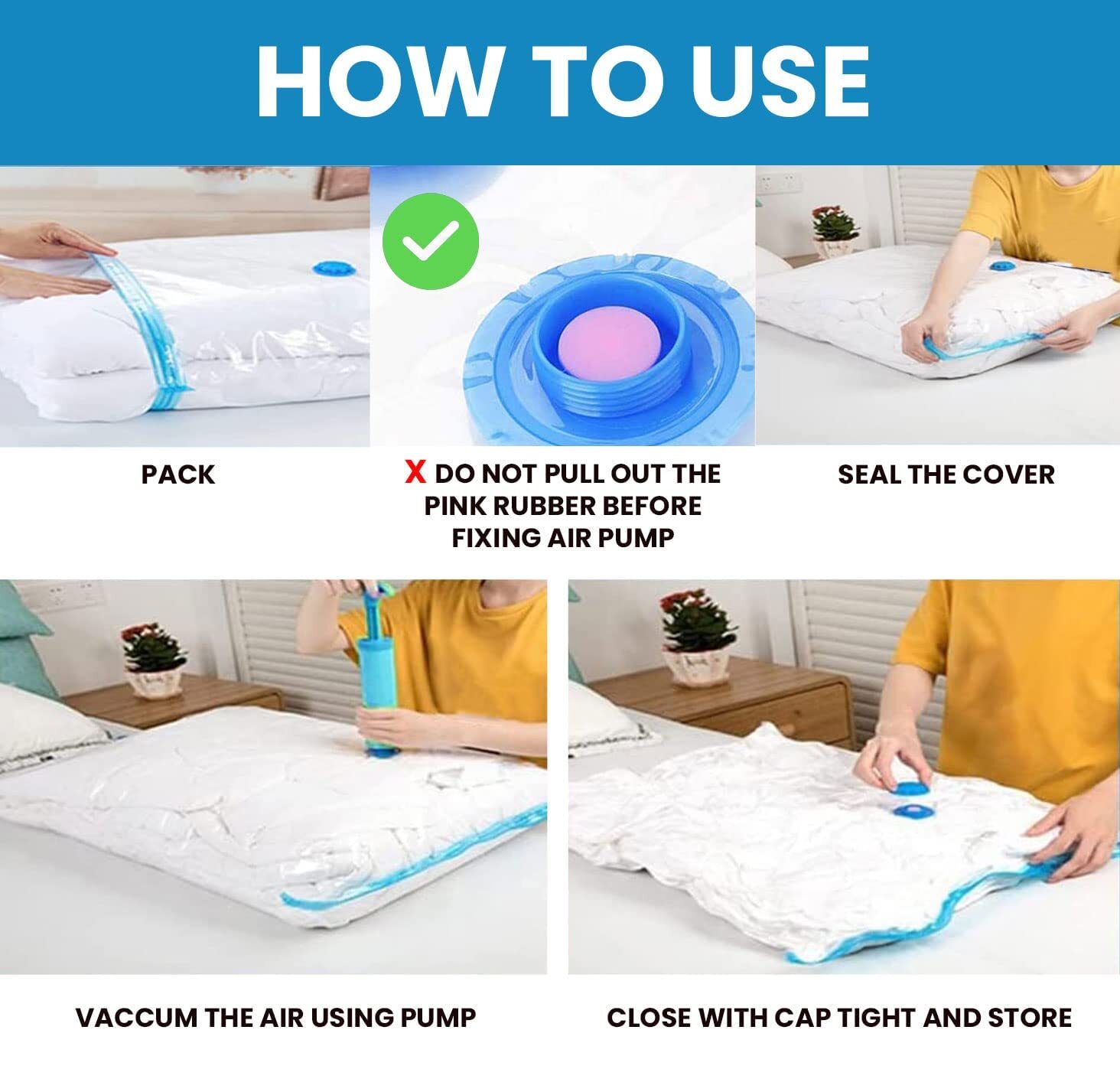 Space Saver Reusable Vacuum Storage Ziplock Compression Sealer Bags for Travel clothes and home Blankets  Quilts with hand Pump Standard Pack of 5