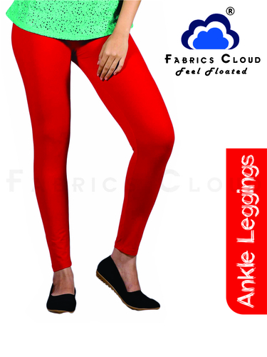 Ankle Length Leggings ( 4 way Stretchable - Bio Wash) (Red)