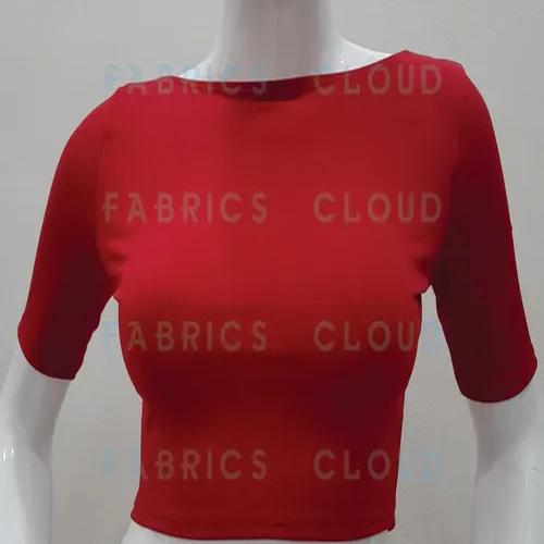 Stretchable Sleeve Blouse (Front-Boat Neck and Back-Round Neck) (Candy Red) - Micro Fiber & Spandex, Sizes S-3XL, Quick Dry & Breathable, 25 Color Options