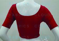 Stretchable Sleeve Blouse (Front-Boat Neck and Back-Round Neck) (Candy Red)