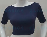 Women's Spandex Sleeve Blouse (Front-Boat Neck and Back-Round Neck) (Navy)
