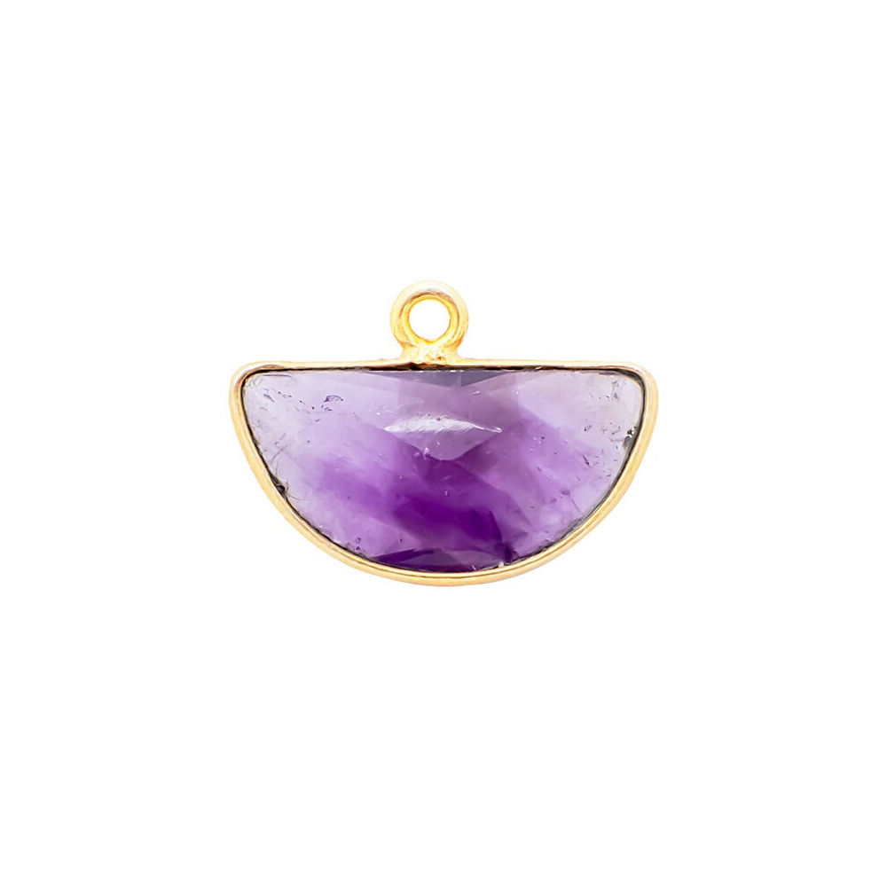 Amethyst Gemstone 15x7mm Half Moon Gold Vermeil Bezel set Charm