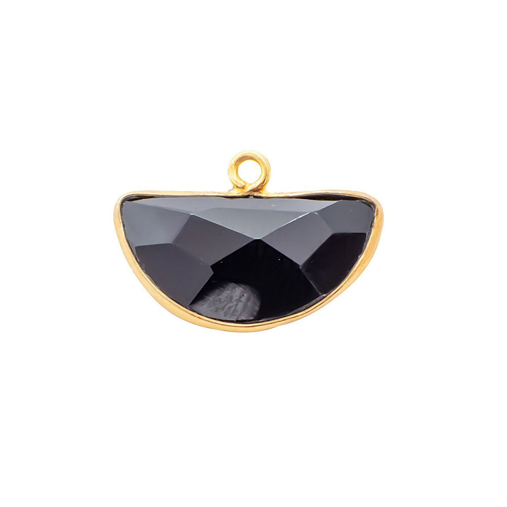 Black Onyx Gemstone 15x7mm Half Moon Gold Vermeil Bezel set Charm