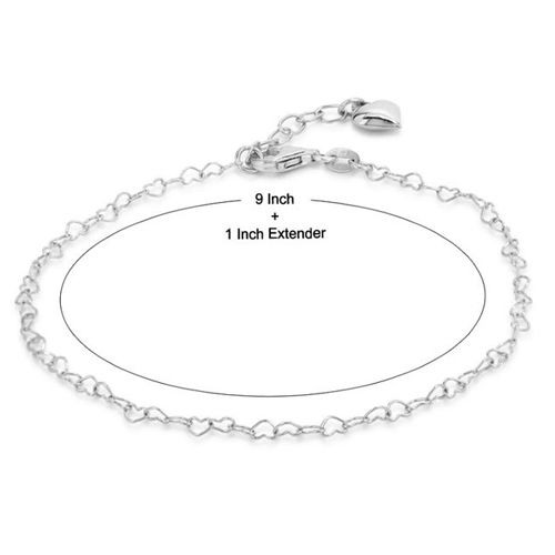 Dangling Heart Charm Silver Anklet