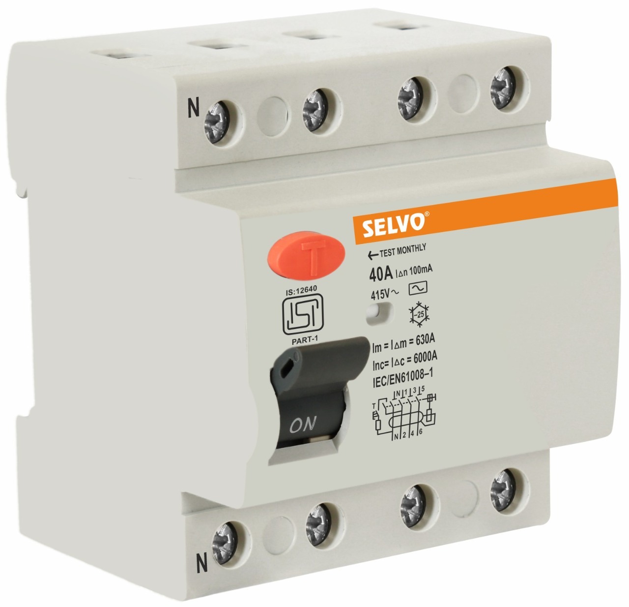 Selvo 40A Four Pole RCCB