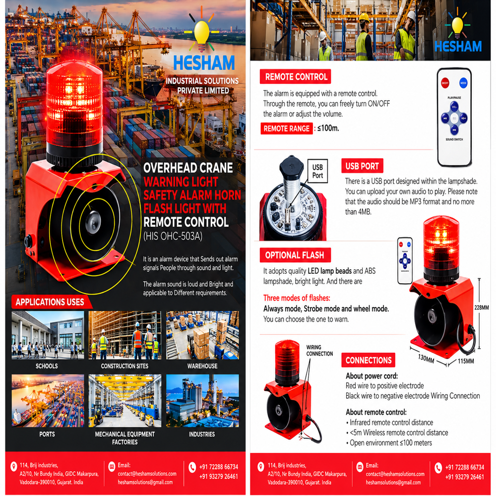Overhead Crane Warning Light Safety Alarm Horn Flash Light With Remote Control (Flash Light With Remote Control (His-Ohc-503 A) - Alarm Light Color: Red