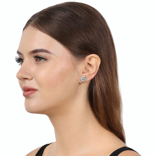 18K Gold Plated Square Stud Silver Earring