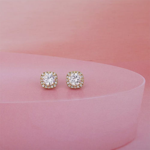 18K Gold Plated Square Stud Silver Earring