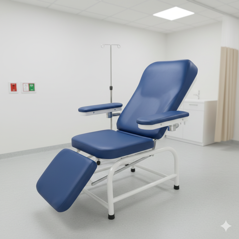Blood Collection Chair - Fabric, Iron, Pvc, Leather, Steel | 72x22x29 Inches, Adjustable Height, Ergonomic Design, Stain-resistant Upholstery, Maximum Weight 150 Kg, Water Resistant, Modern Aesthetic