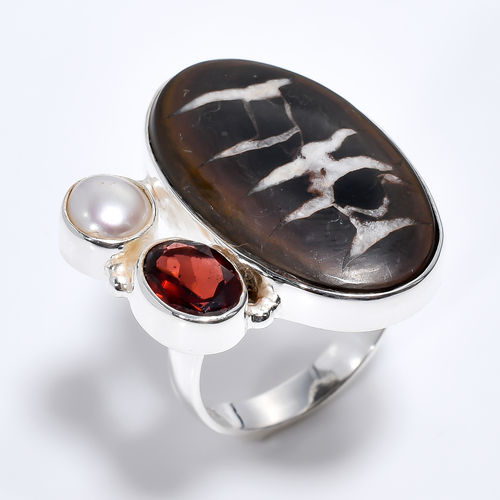 Septarian Gronate Garnet Gemstone 925 Sterling Silver Ring Size Us 7 Women Fashion Rings Exporter - Weight: 8.5 Grams (G)