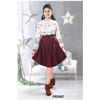 Girls White And Maroon Midi Dress - Design: Mordern