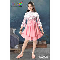 Girls Fancy One Piece Dress - Printed Multicolor Design, Trendy Style, Washable Fabric, Versatile Sleeve Options