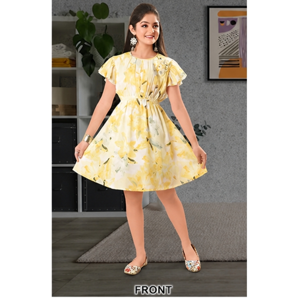 Girls Frock One Piece Dress - Printed Trendy Design with Short Sleeves for Summer | Washable Fabric, Perfect for Playtime