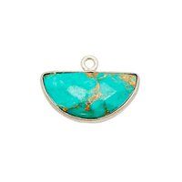 Blue Turquoise Gemstone 15x7mm Half Moon Gold Vermeil Bezel set Charm