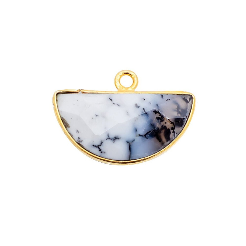 Dendrite Opal Gemstone 15x7mm Half Moon Gold Vermeil Bezel set Charm