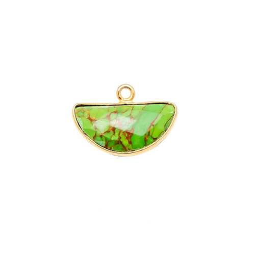 Green Turquoise Gemstone 15x7mm Half Moon Gold Vermeil Bezel set Charm