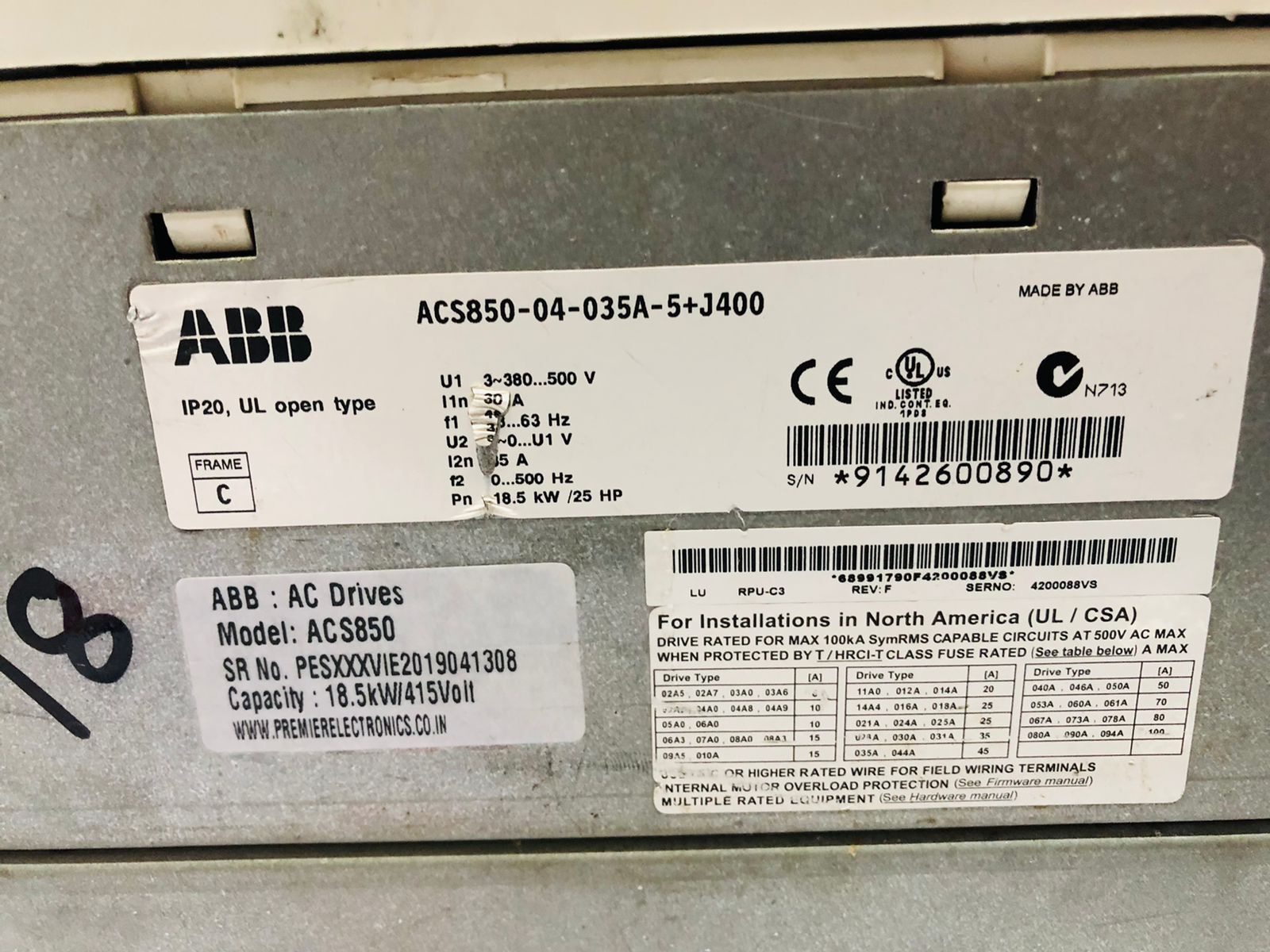 ABB AC DRIVE ACS850 ACS850-04-035A-5  18.5KW 415V