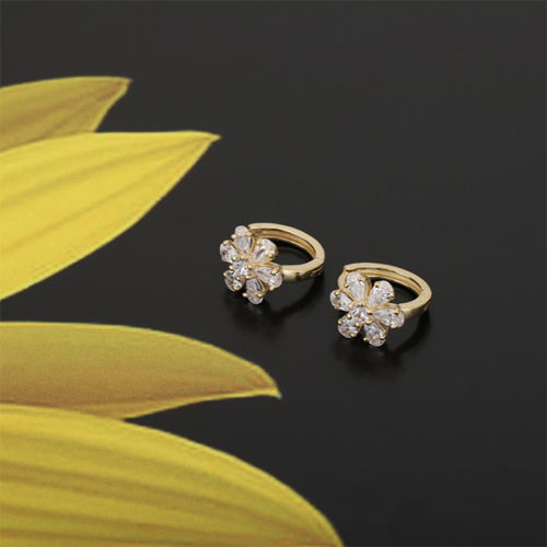 18K Gold Plated Floral Huggies Silver Earring