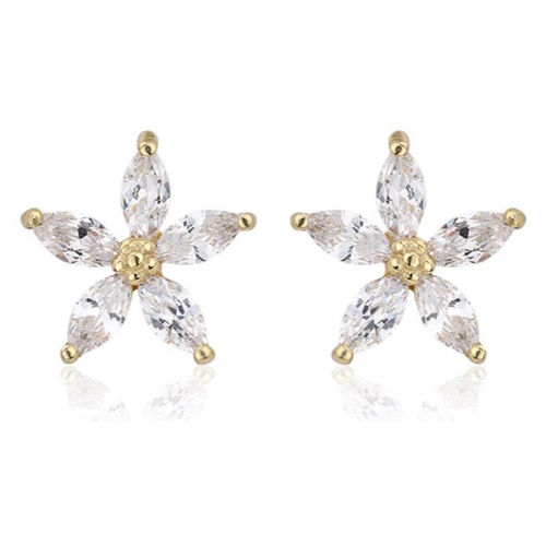 18K Gold Plated Jewelry Flower Stud Silver Earring