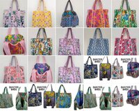 Cotton Quilted Shoulder Bag - 15x17 Inches, Women's Square Design with 22 Inch Handles, Inner Pocket for Essentials