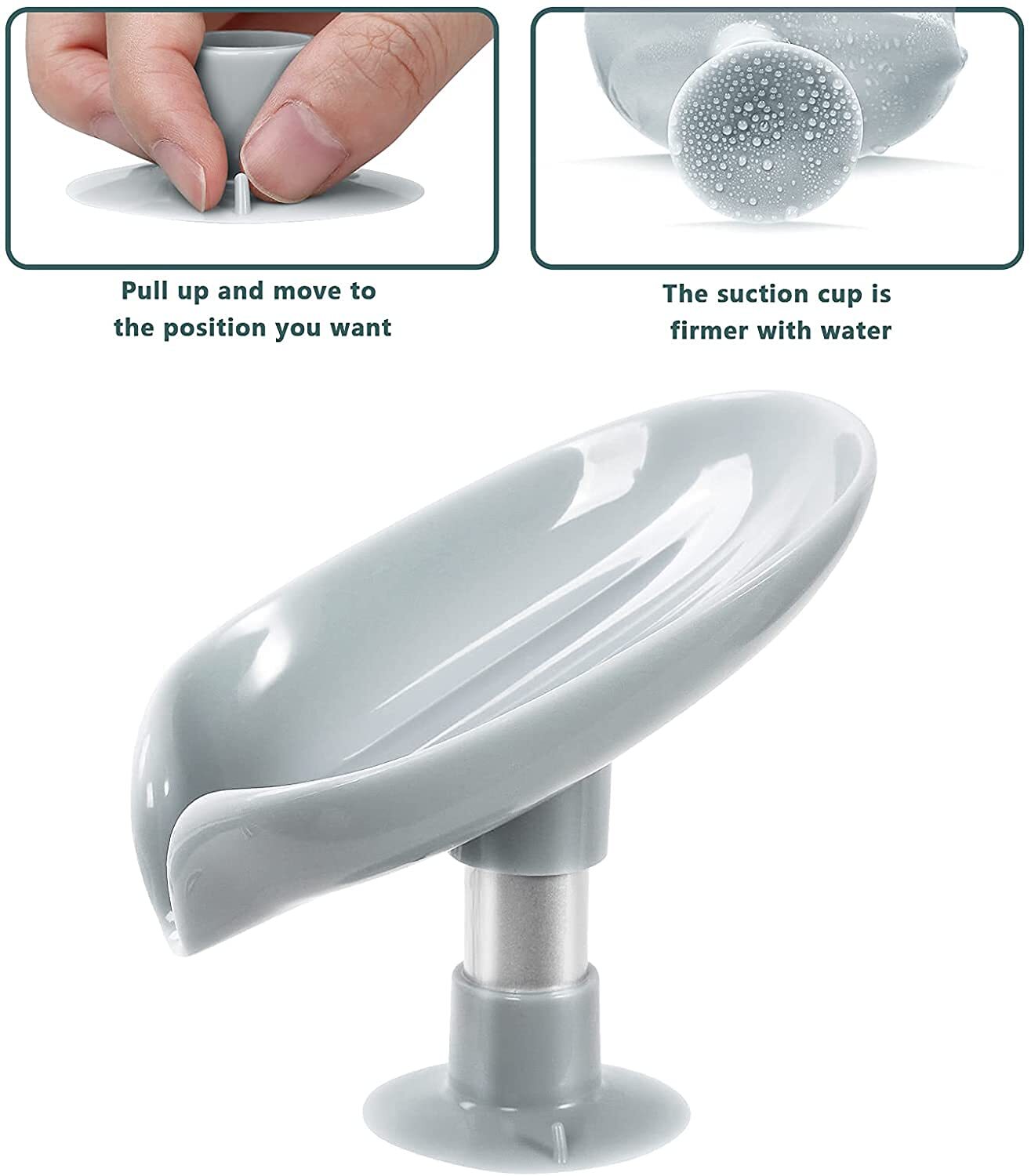 Leaf Shape Self Draining Soap Dish Holder  Easy Clean Soap Dish for Shower with Suction Cup Creative soap Box  for Bathroom  Kitchen  Bathtub Wash basins