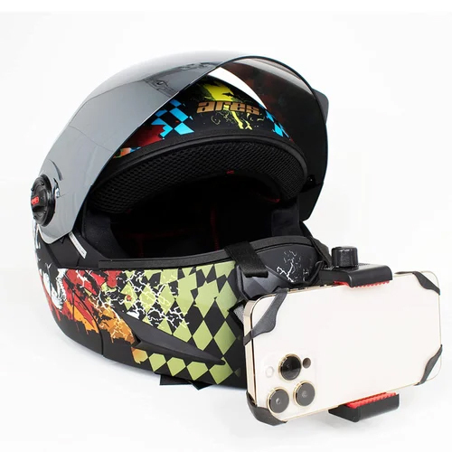 Helmet Chin Mount for Smartphones GoPro Hero - Plastic Material, Full Face Protection, Glossy Finish, Black Color | Industrial Use, Warranty Included
