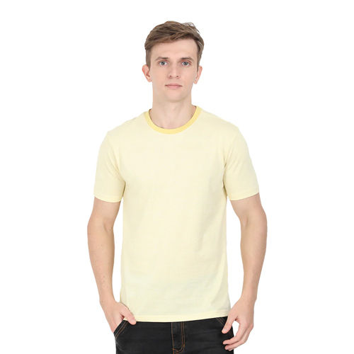 Washable Mens Lemon Color Round Neck T-Shirts