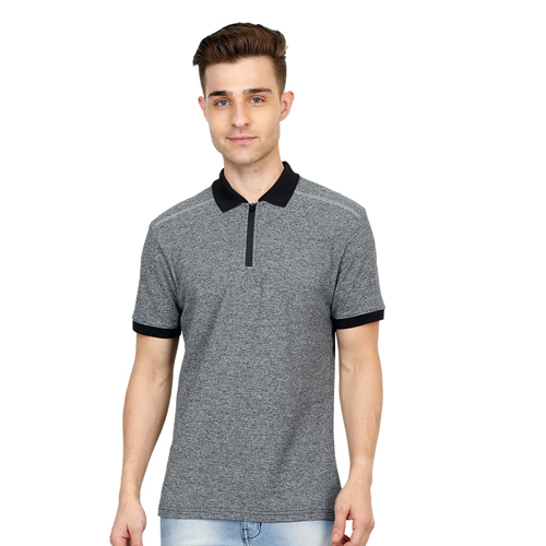 Black Melange Color with Deep Black Collar Unisex Sporty Polo T-Shirt