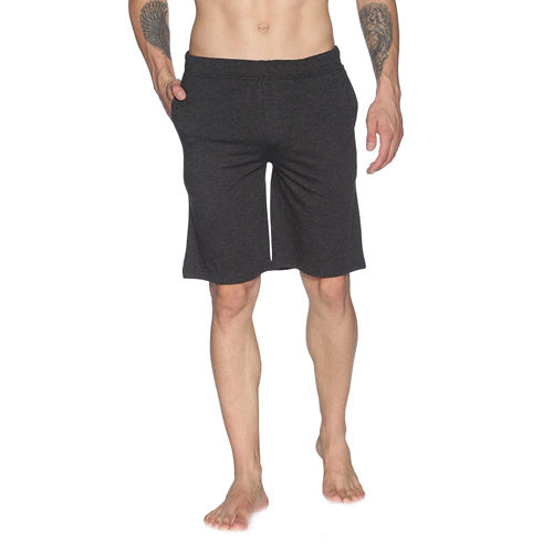 Mens Charcoal Melange Solid Lounge Shorts - Soft Cotton Blend, XXS Size, Modern Style, Washable Fabric, Plain Pattern, All-Season Comfort