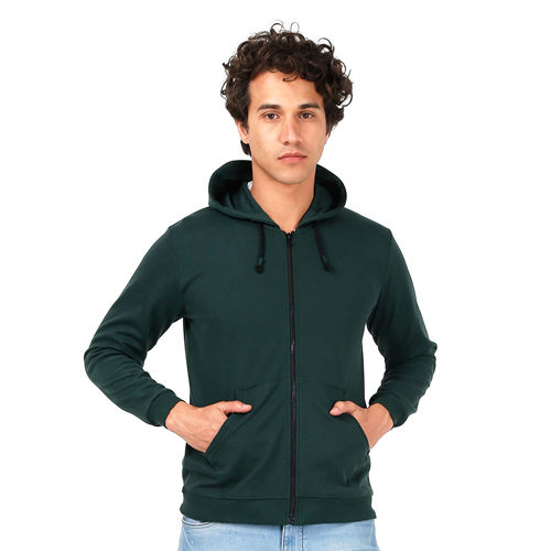 Plain Mens Bottle Green Color Hoodies