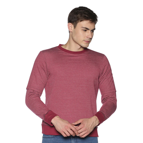 Mens Maroon Color Double Sleeved Sweatshirt