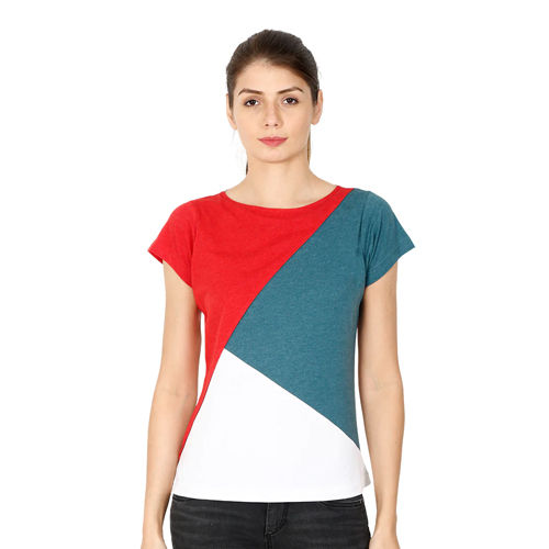 Womens Tricolour Round Neck Short Sleeve T Shirt