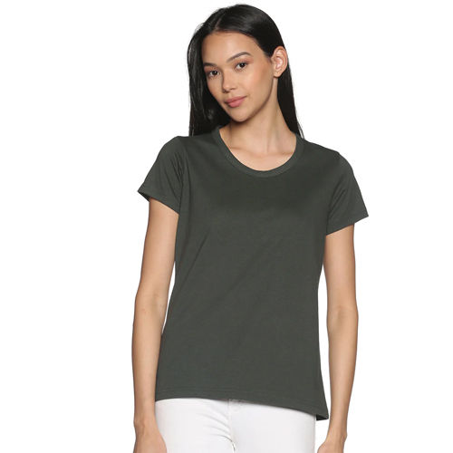 Womens Bottle Green Color Round Neck T-Shirt