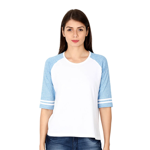 Womens Cyan and White Color Sporty Raglan T-Shirt