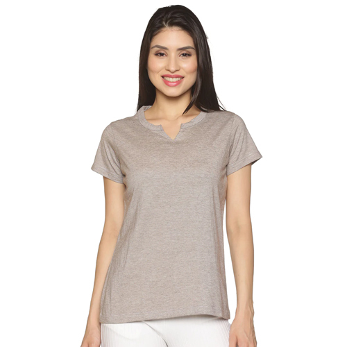 Women Nut Brown Color Lazy Round Neck T Shirt