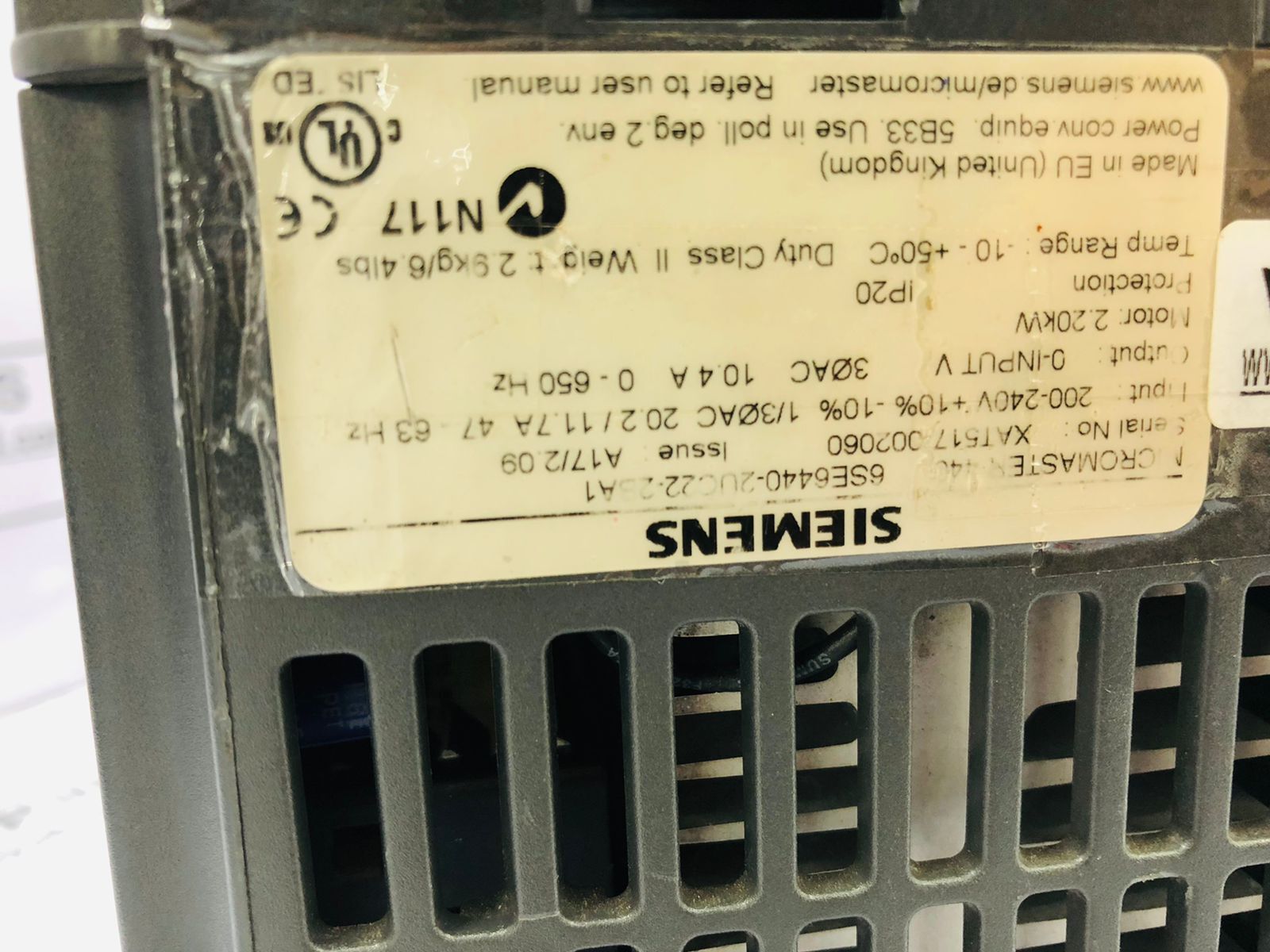 SIEMENS AC DRIVE MM440 2.2KW 200VOLT