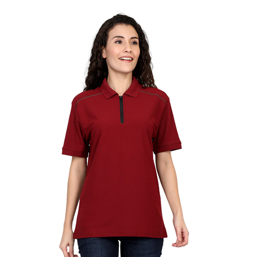 Women Red Color Unisex Sporty Polo T-Shirt
