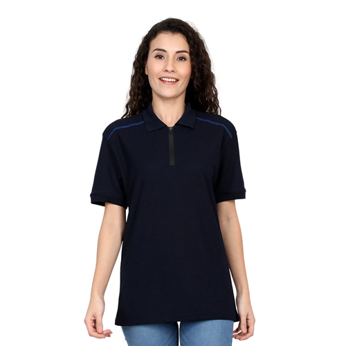 Navy Blue Women Unisex Sporty Polo T-Shirt
